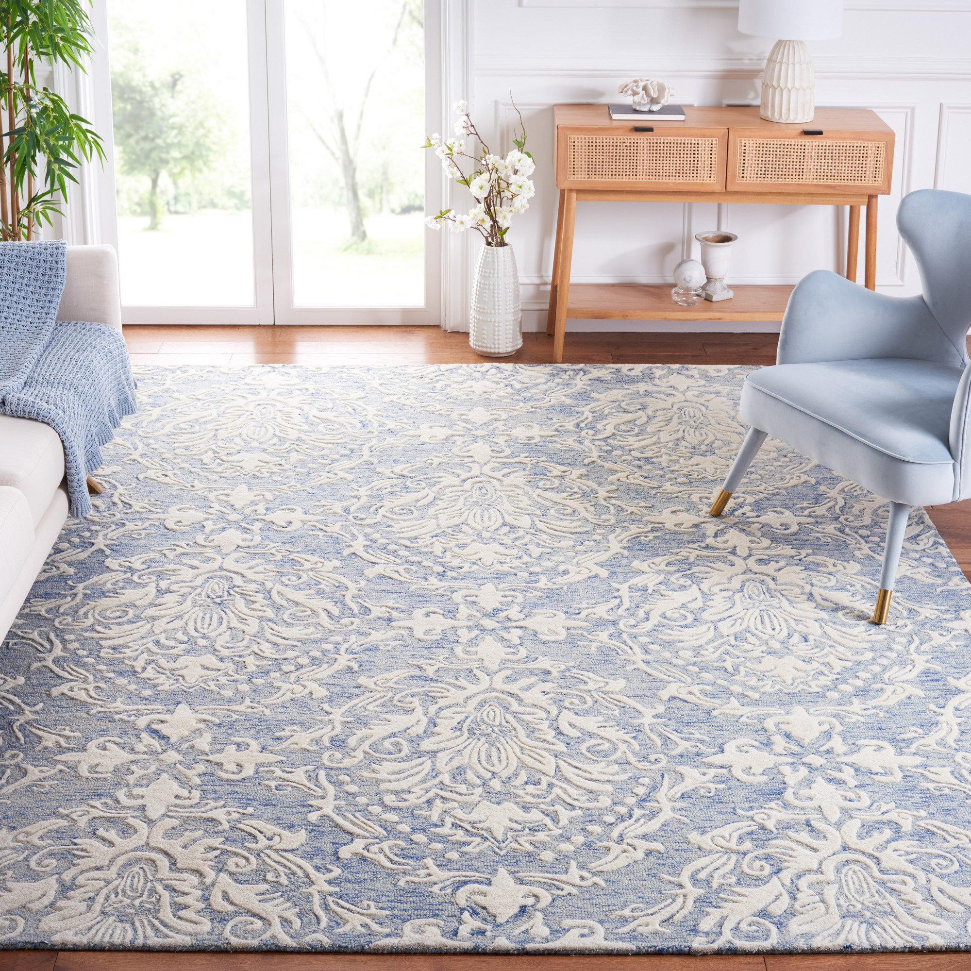 Langley Street Ferrera Handmade Tufted Wool Blue Rug & Reviews Wayfair