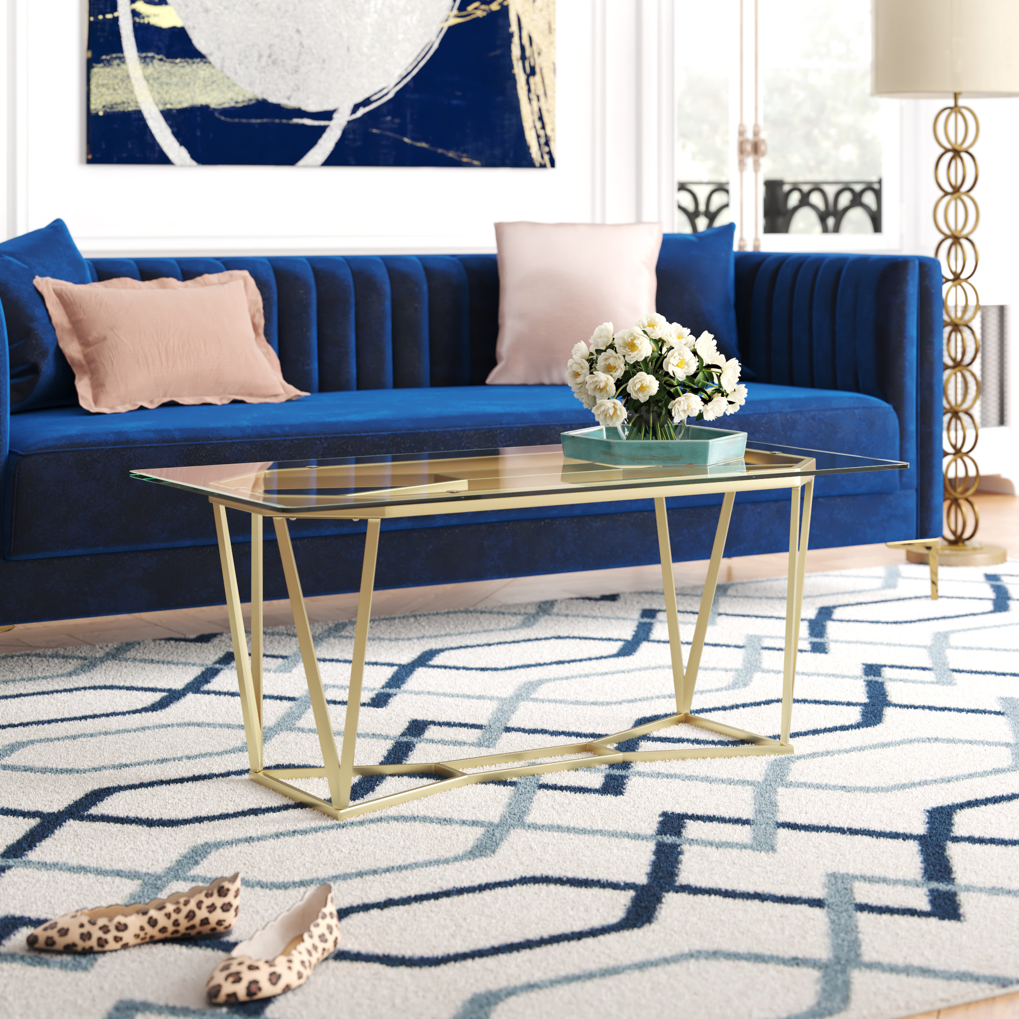 Willa Arlo Interiors Armendariz Modern Gold Glass Coffee Table