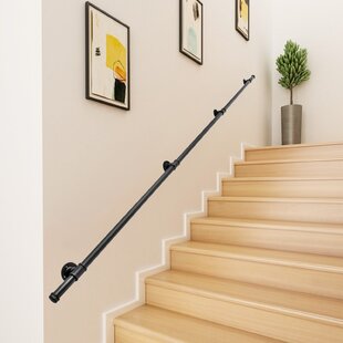 Industrial Style Wrought Iron Black Pipe Stair Handrail,Household Indoor and Outdoor Old Non-Slip Stair Handrail Safety Rails，Customizable Size Size : 7ft Handrail Complete Kit
