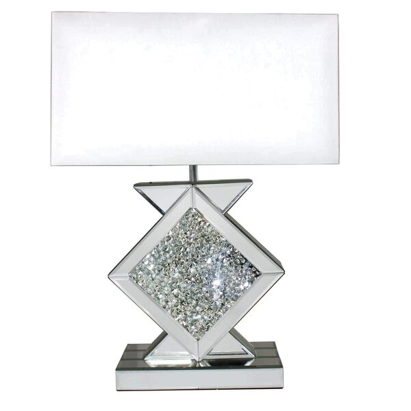 Vintage Style Sparkly Silver 45Cm Table Lamp W/ Large Grey Light Shade Mirrored 