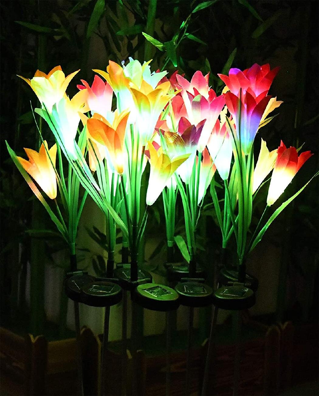 2 Pack Solar Powered Lily Flower Garden Yard Stake Pathway Lawn Light LED Sun 