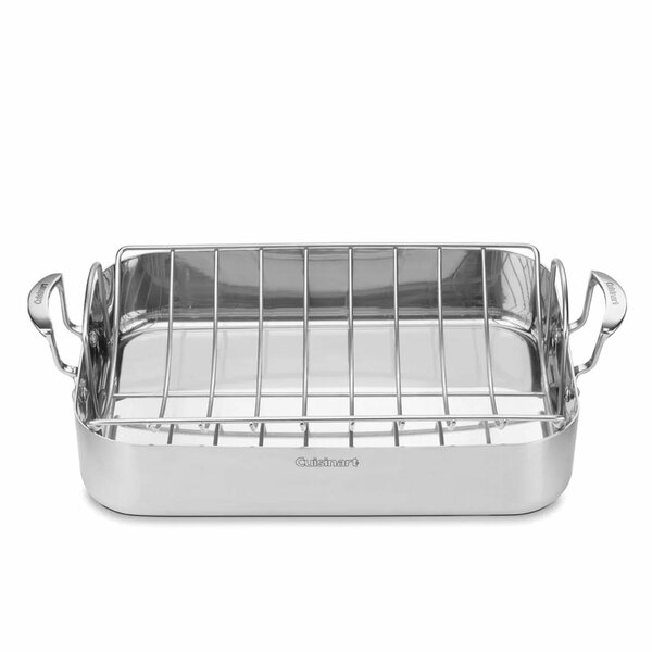 Durable and Dishwasher Safe CWR32161 Perfect for Oven Cooking During Party and Gathering Silver OVENTE Oval Roasting Pan 16 Inch Stainless Steel Non Stick Coated Tray with Lid and Rack