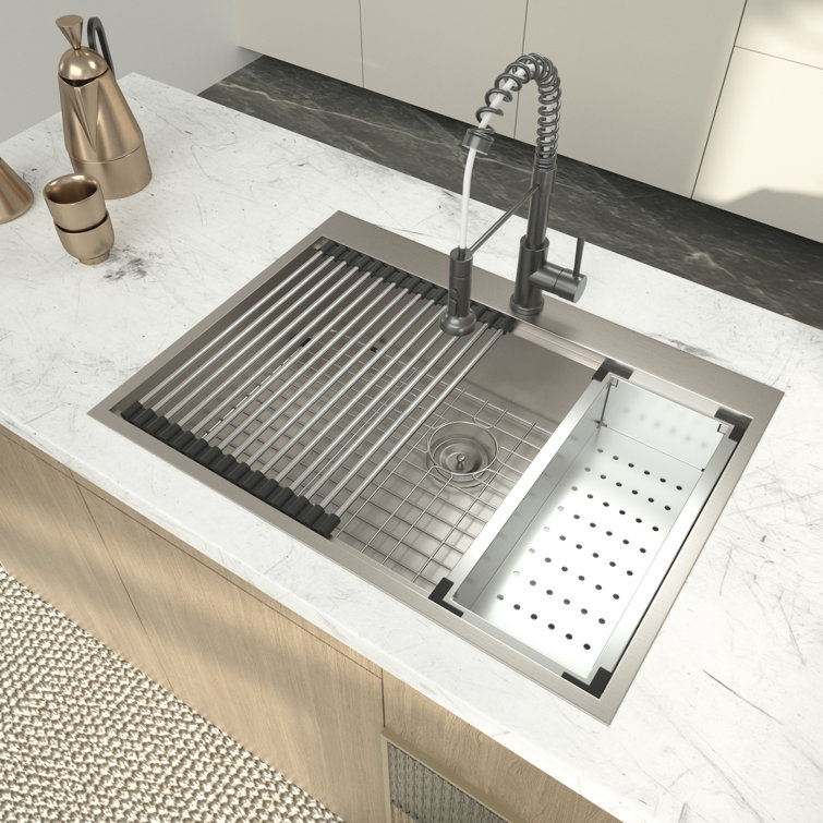 Logmey 33X19 Inch Undermount Single Bowl Bar Prep Workstation ...