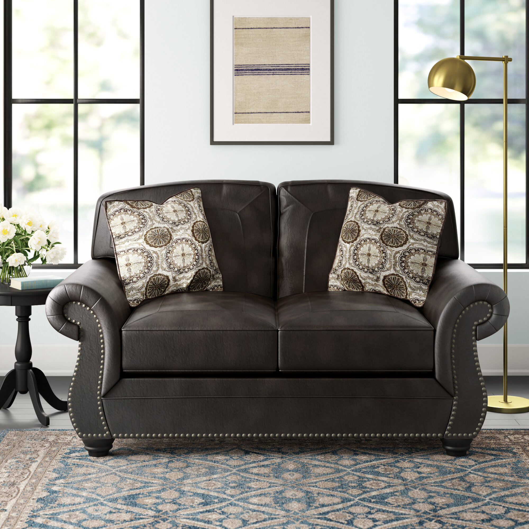 Mooreland 67” Faux Leather Rolled Arm Loveseat with Reversible Cushions