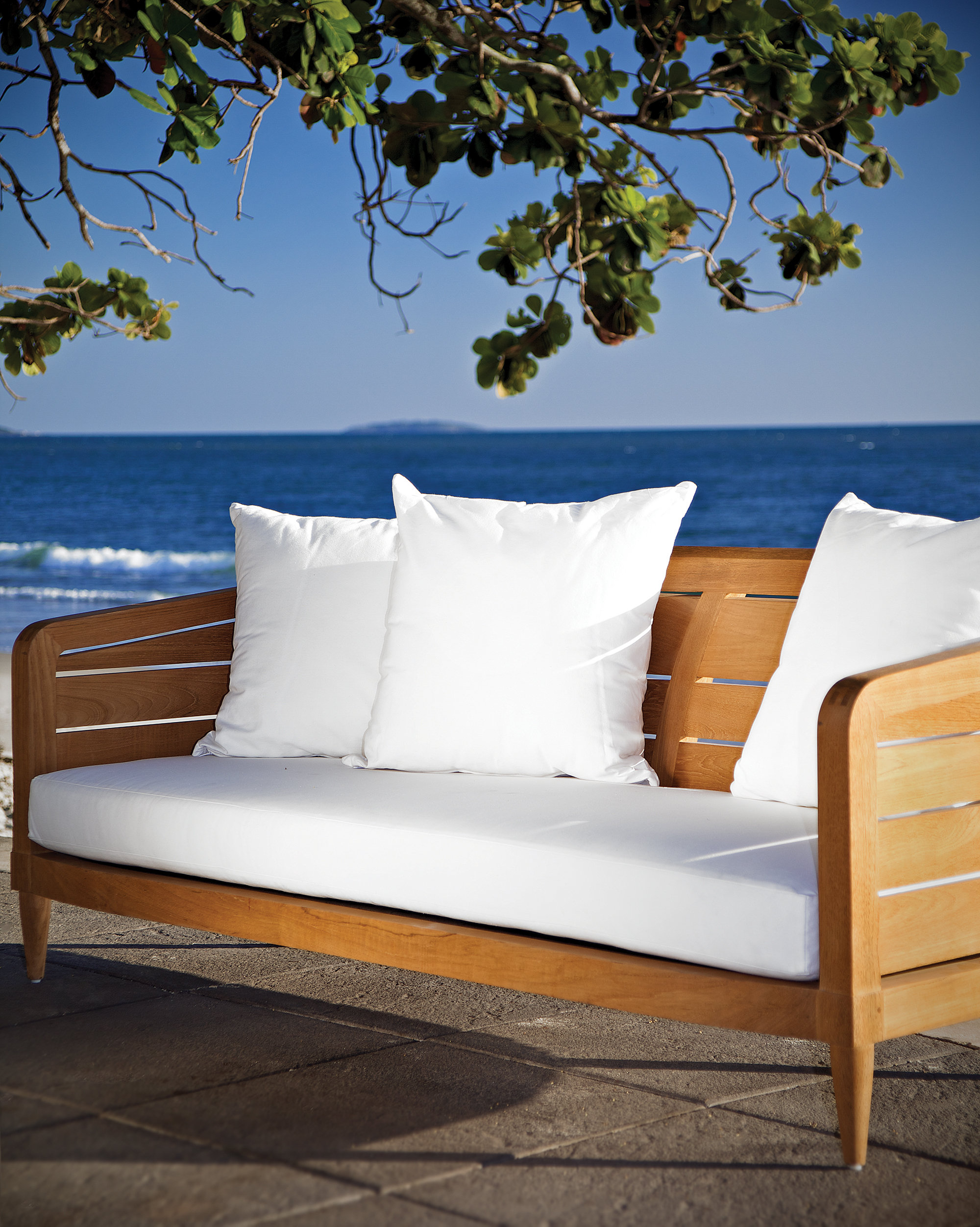 OASIQ Limited 200 74.25'' Wide Outdoor Teak Patio Sofa with Sunbrella ...