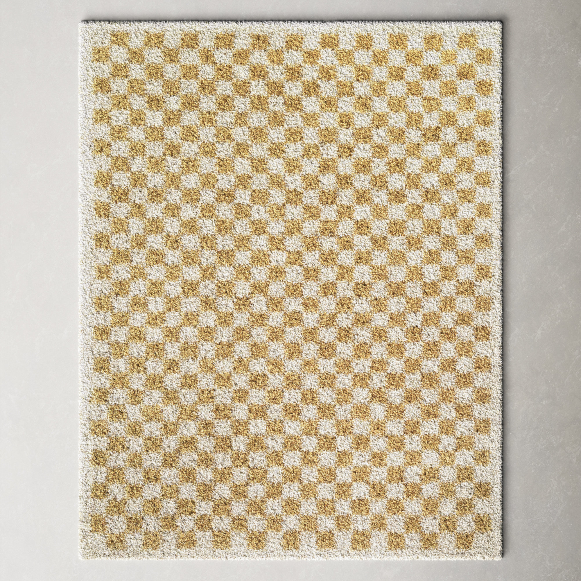 AllModern Walker Checkered Mustard/Cream Shag Area Rug & Reviews Wayfair