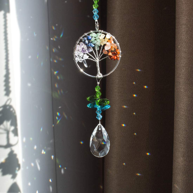 Handmade Hanging Tree of Life Wire Wrap Crystal Chakra Prism Suncatacher Pendant 