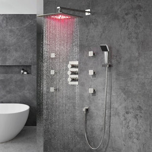 Trialo Color Changing LED Volume Control Complete Shower System with Rough-in Valve