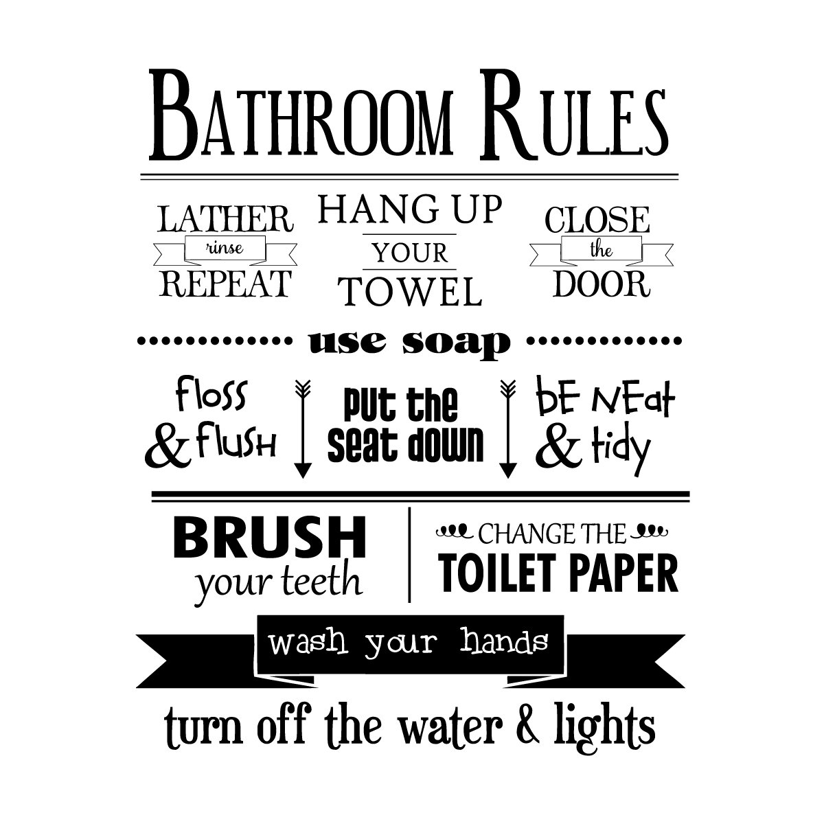 Gracie Oaks Bathroom Rules Wall Quotes Decal & Reviews Wayfair