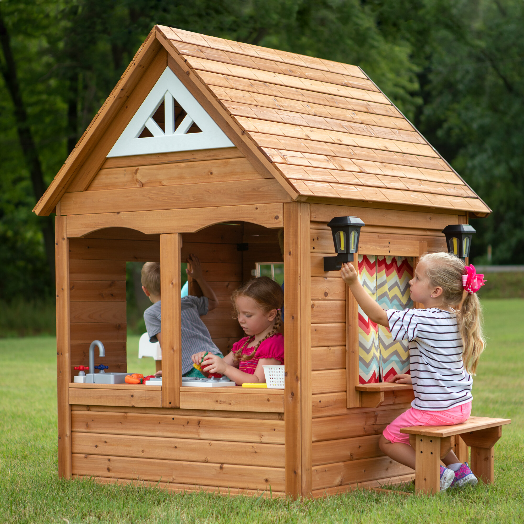 Backyard Discovery Timberlake Cedar Wooden Playhouse Outdoor Fun for The Kids 