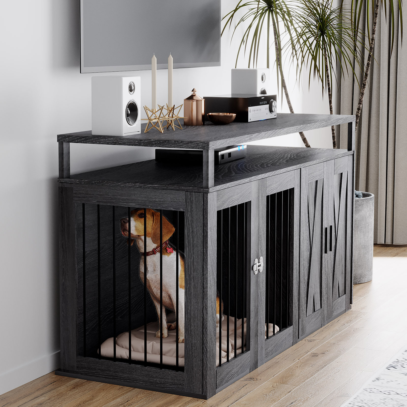 Tucker Murphy Pet 55 Dog Crate Tv Stand Furniture Style Coffee Bar 