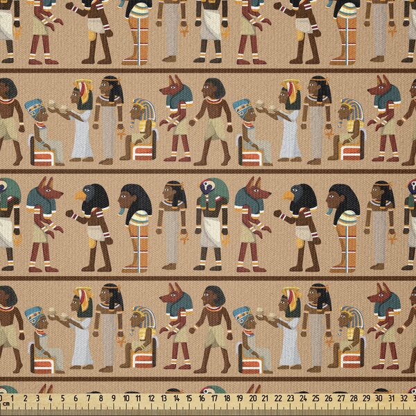 East Urban Home Ambesonne Egyptian Print Fabric By The Yard, Egyptology  Mythological Cartoon Characters Archeology History Illustration,Square |  Wayfair