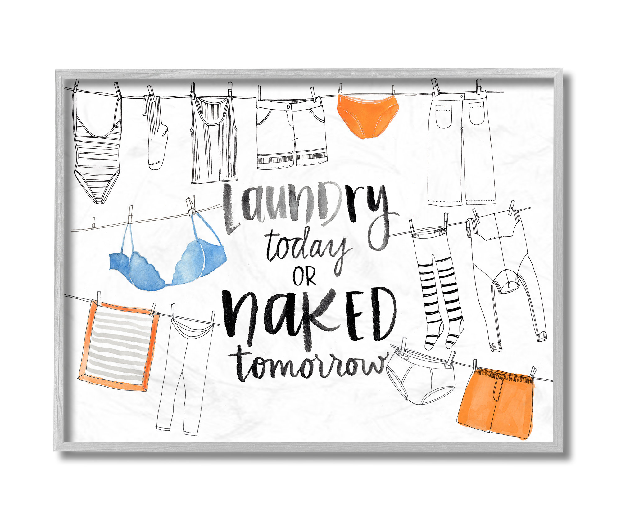 Gracie Oaks Laundry Today Naked Tomorrow Phrase Vintage Clothesline by