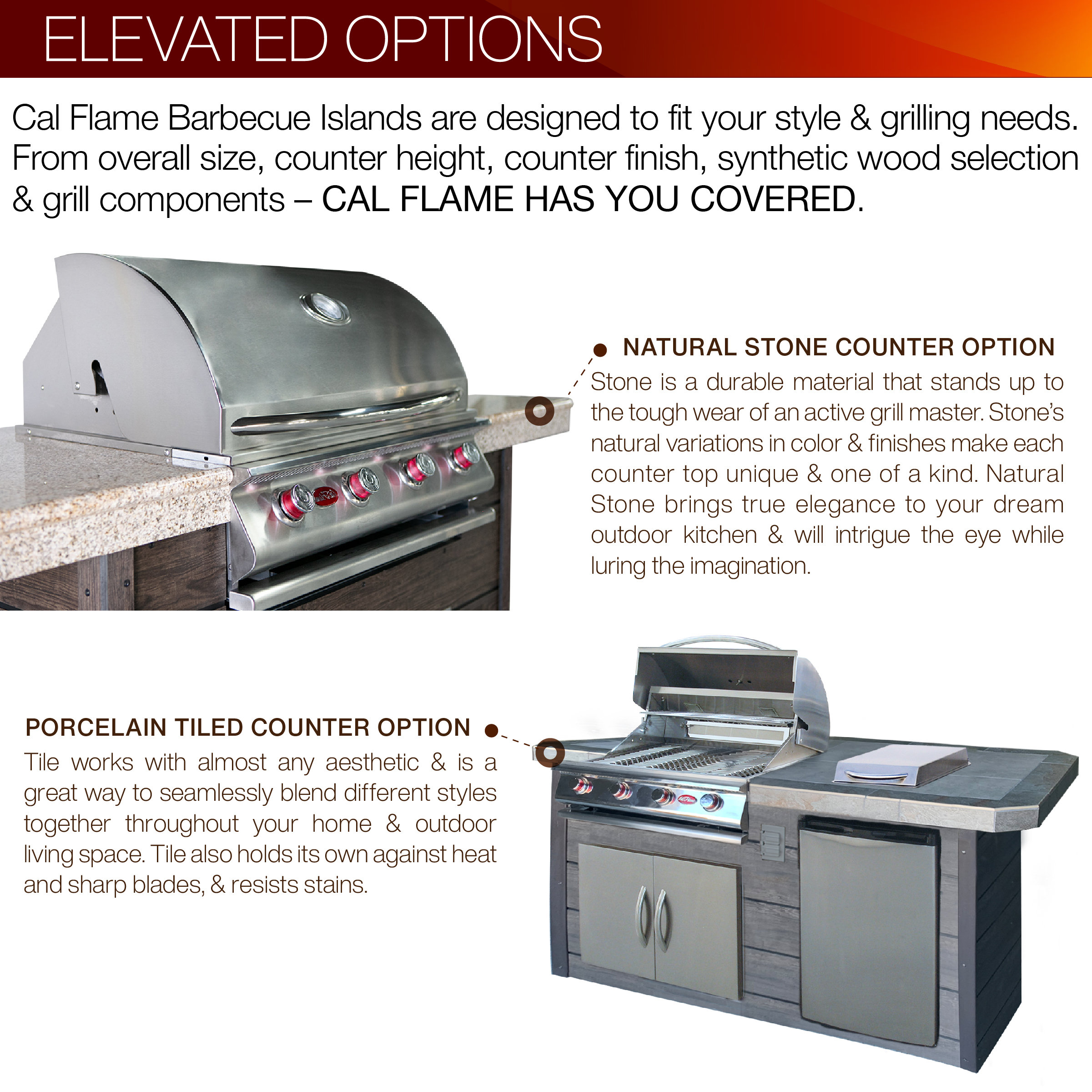 Cal Flame 7 Ft. Stone Veneer Grill Island With Tile Top And 4Burner