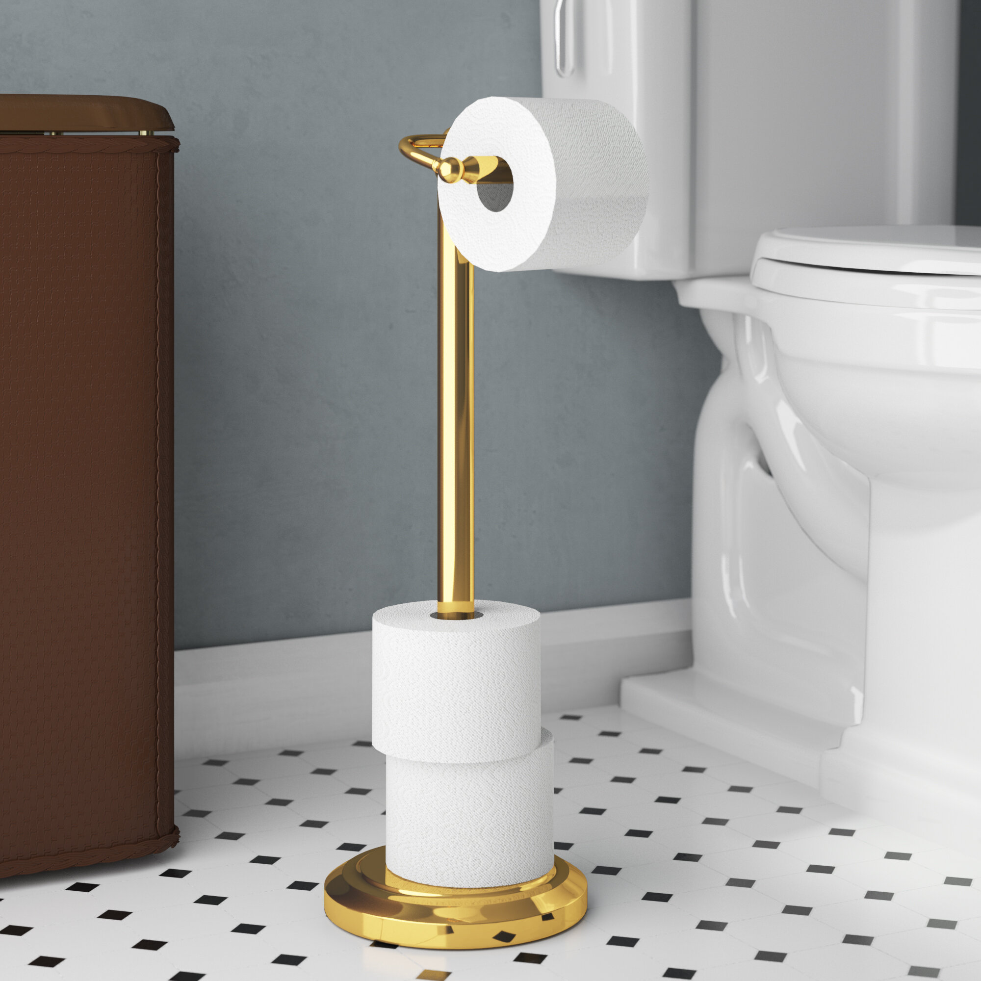 Freestanding Chrome-Plated Bathroom Toilet Paper Dispenser Tissue Roll Holder 