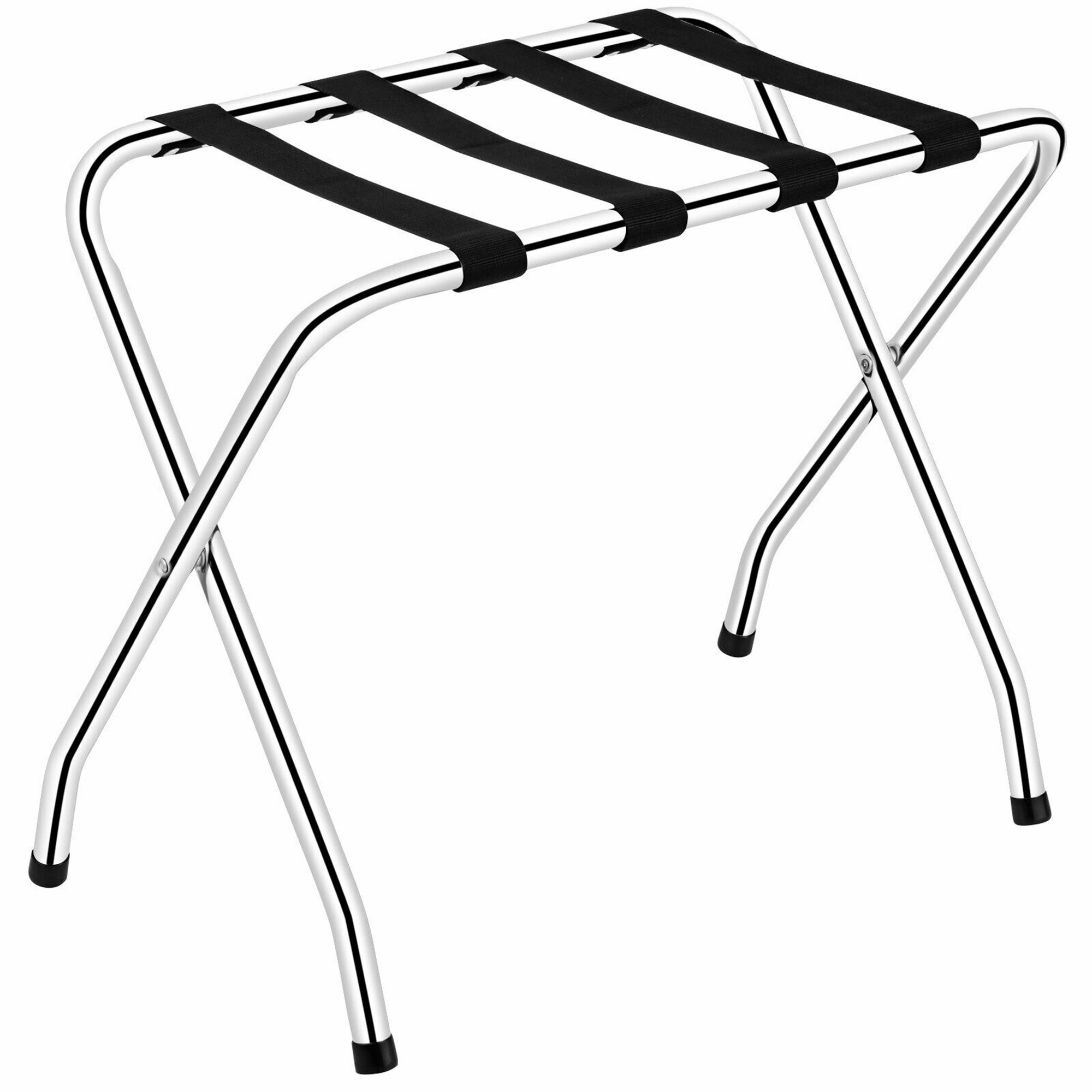 Gymax Folding Luggage Rack Chromed Metal Suitcase Holder Shelf For Home