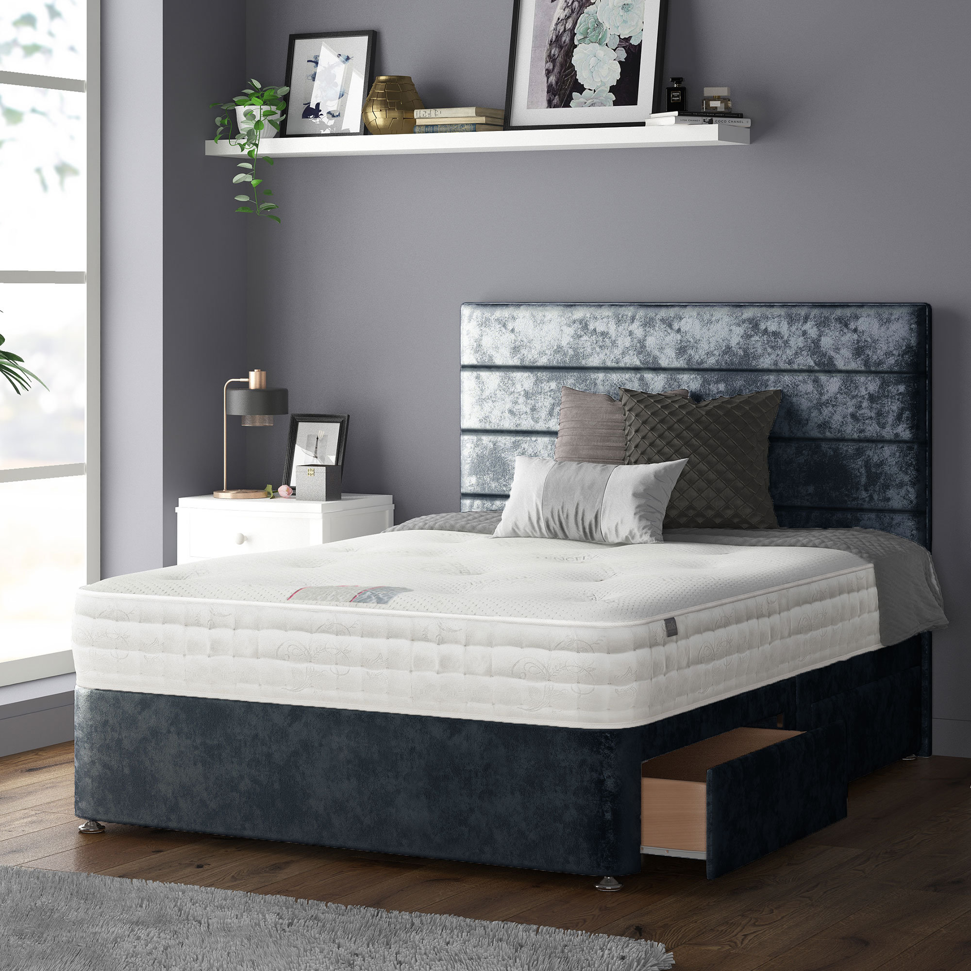 Fairmont Park Kiara Stripped Floor Standing Headboard With Divan Base 2 Drawers On Right Crush