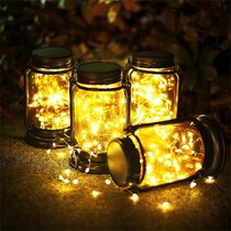 Superior Best Wedding Set 4 Vintage Mason Jar Rustic Brown Solar LED Lid Lights 