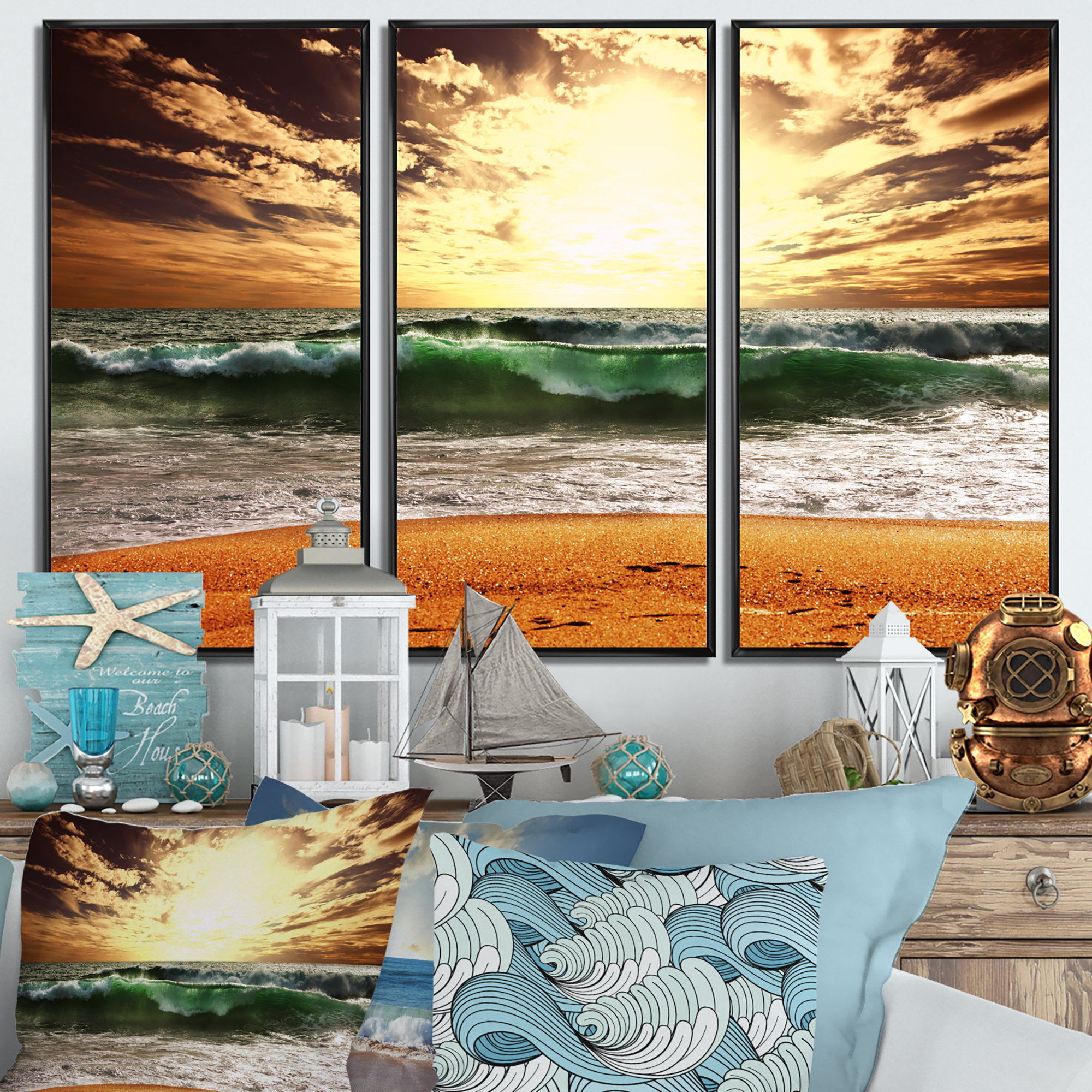 Highland Dunes Raging Green Waves At Sunset Raging Green Waves At