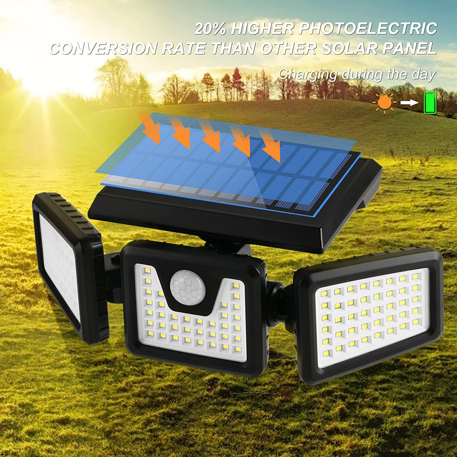 Otdair Solar Security Lights 3 Head Motion Sensor Lights Adjustable 118LED Floo 