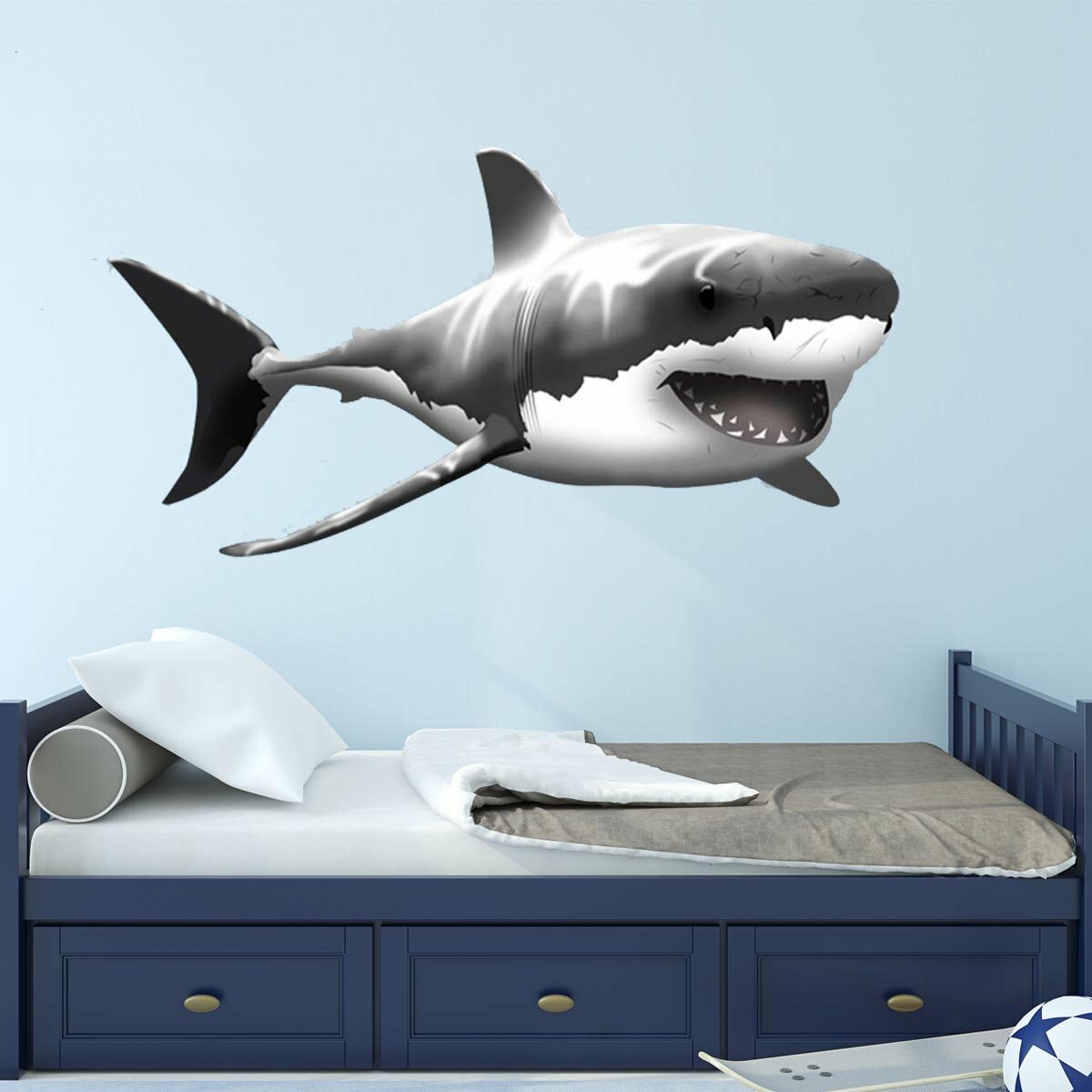 Cool Great White Shark Ocean Wall Smash Decal Sticker 3D Bedroom Vinyl Mural Art 