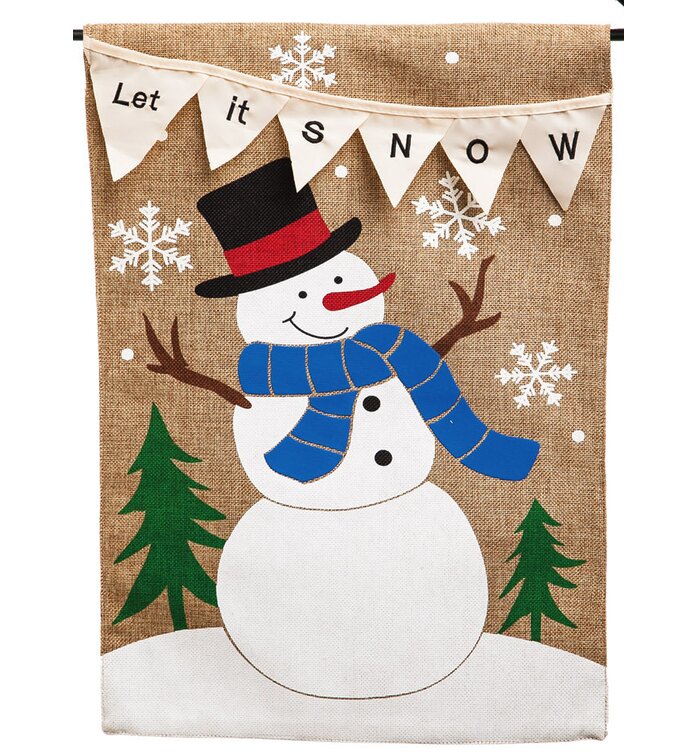 Winter Snowman Scarf & Hat  Red Garden Flag with Snowflakes Small Garden Flag 