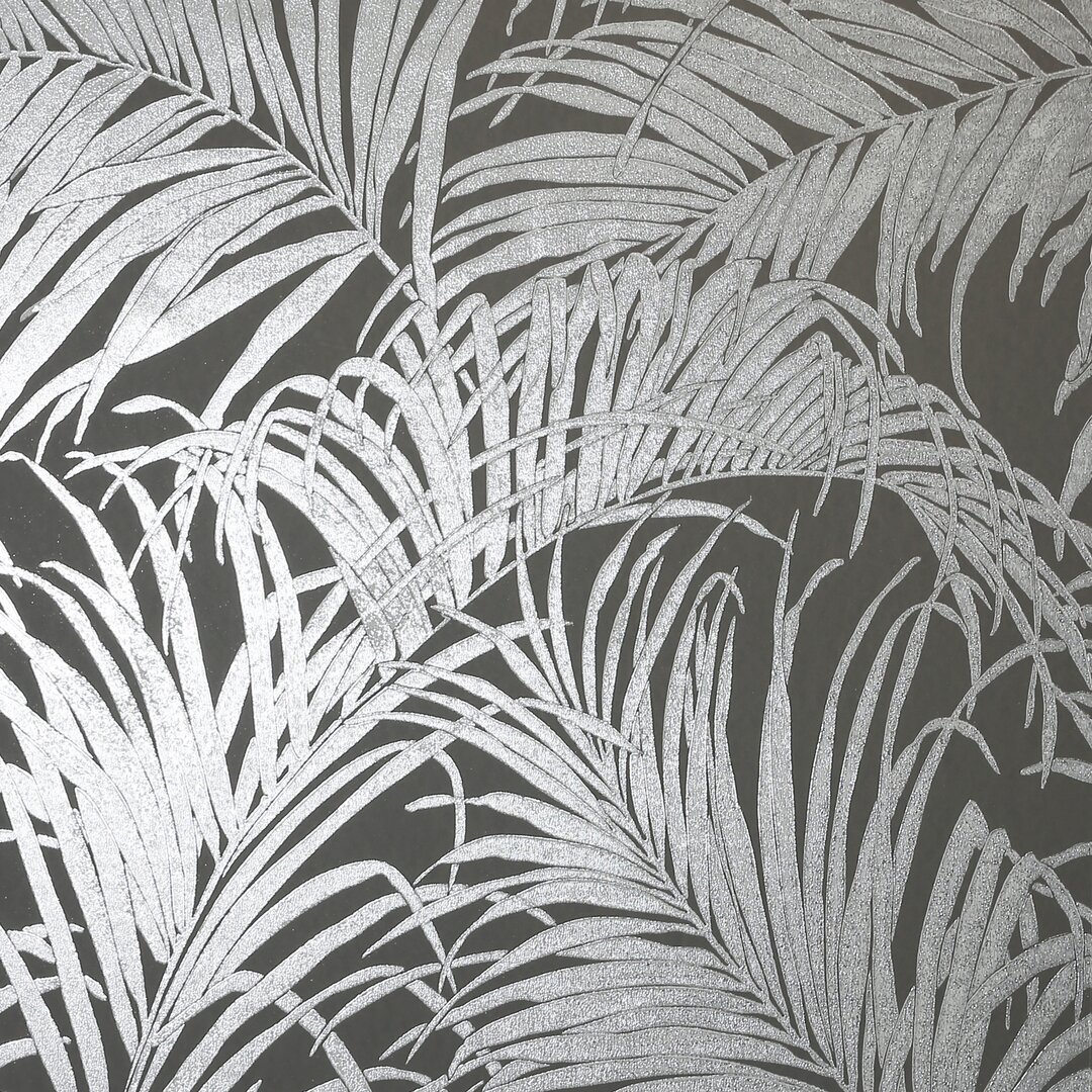 Luxe Palm Kiss 10.05m x 53cm Metallic Wallpaper Roll white,brown