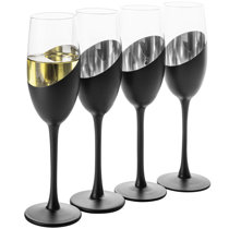 MyGift 11 oz Modern Black and Gold Plated Decorative Stemless Champagne Flute Wedding Party Drinking Glasses Set of 4 