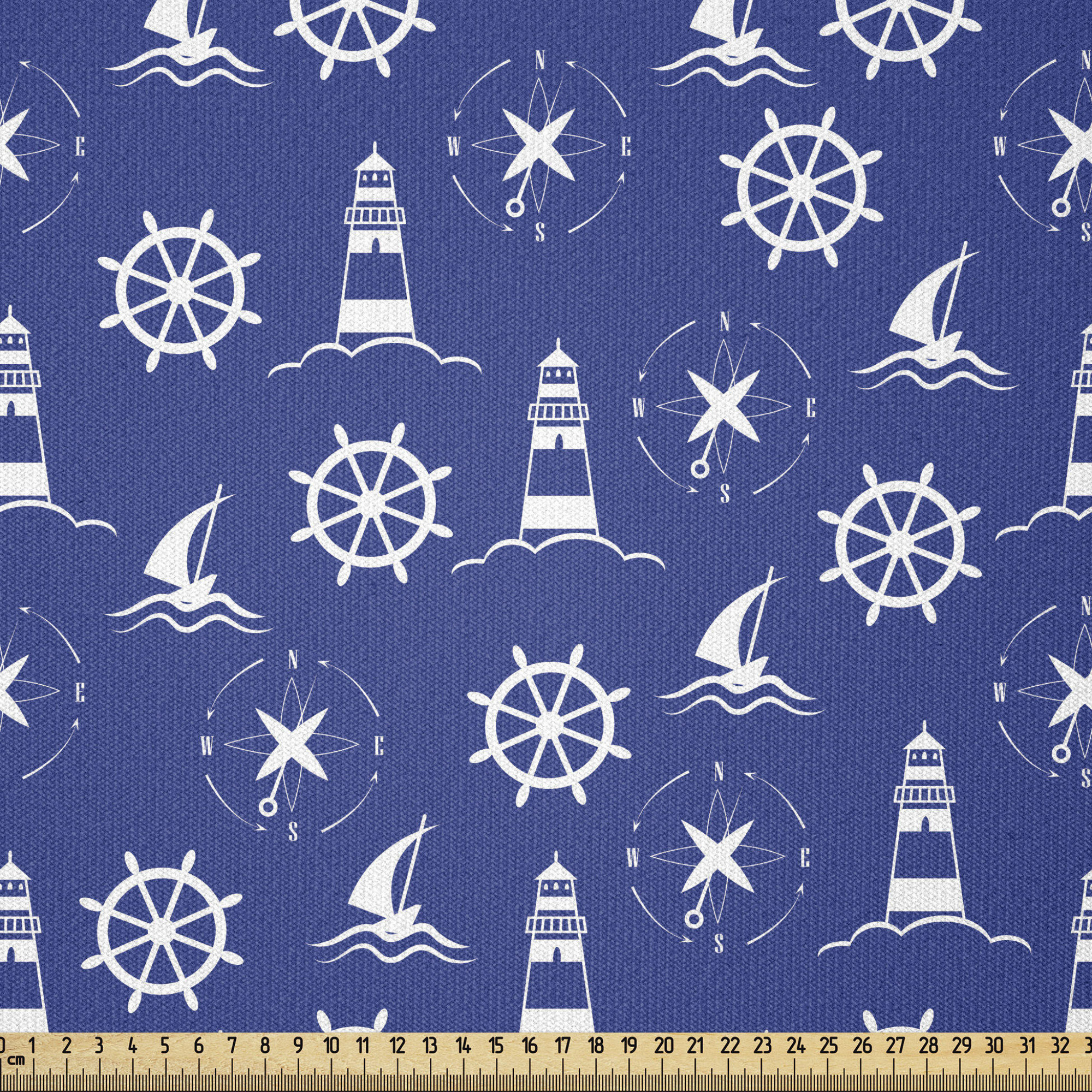 Bless international Lighthouse Fabric By The Yard, Marine Silhouettes