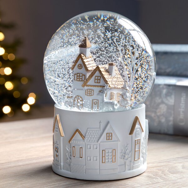 Gold WeRChristmas Santa Sleigh and Christmas Trees Snow Globe Christmas Decoration 15 cm 