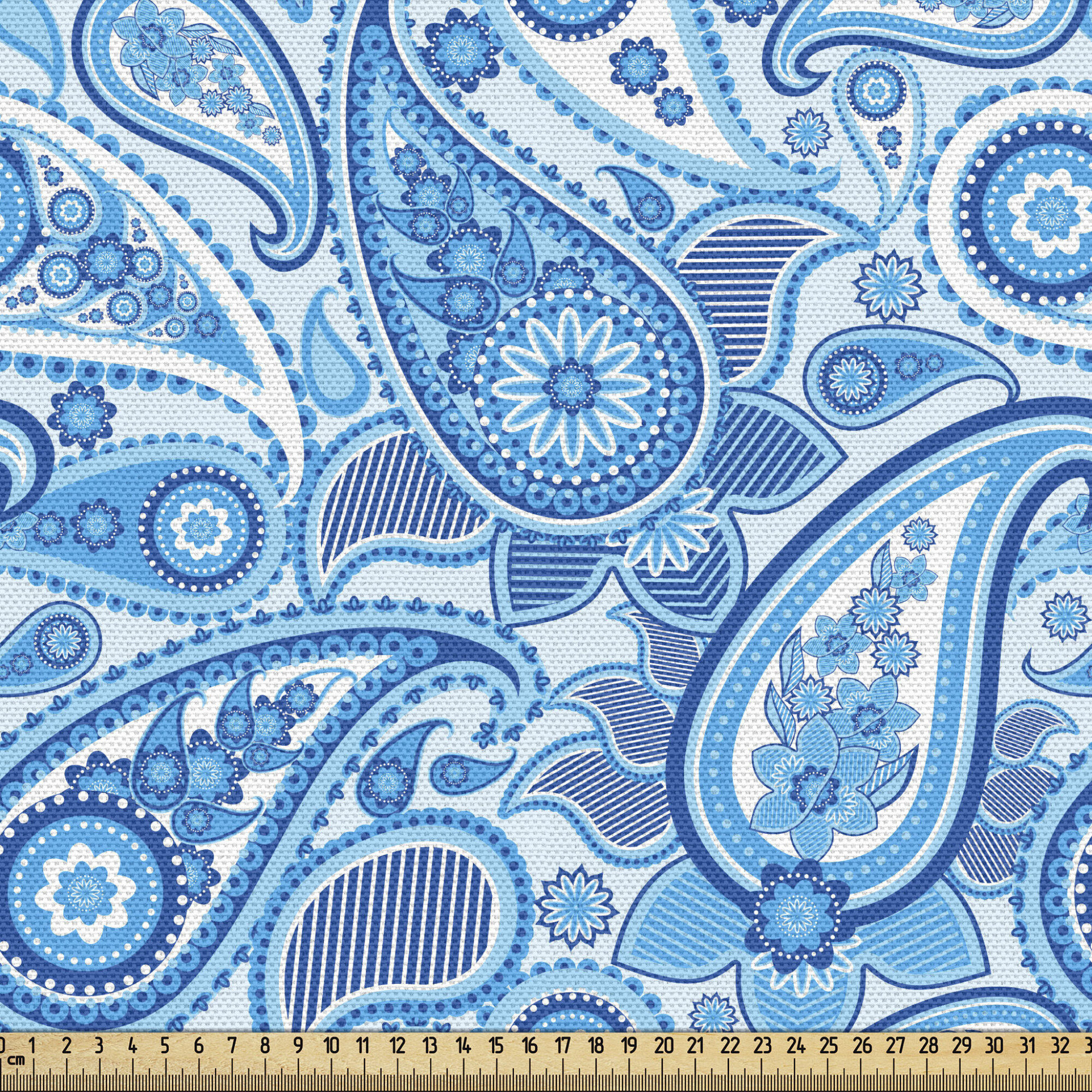 fab_161844_Ambesonne Blue Paisley Fabric By The Yard, Rhythmic Buta  Elements With Floral Ornaments Illustration Print, Decorative Fabric For 