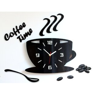 Echt-Glas Uhr Wanduhr Rund Küche 30 cm Deko Kaffee Tasse beige weiß 