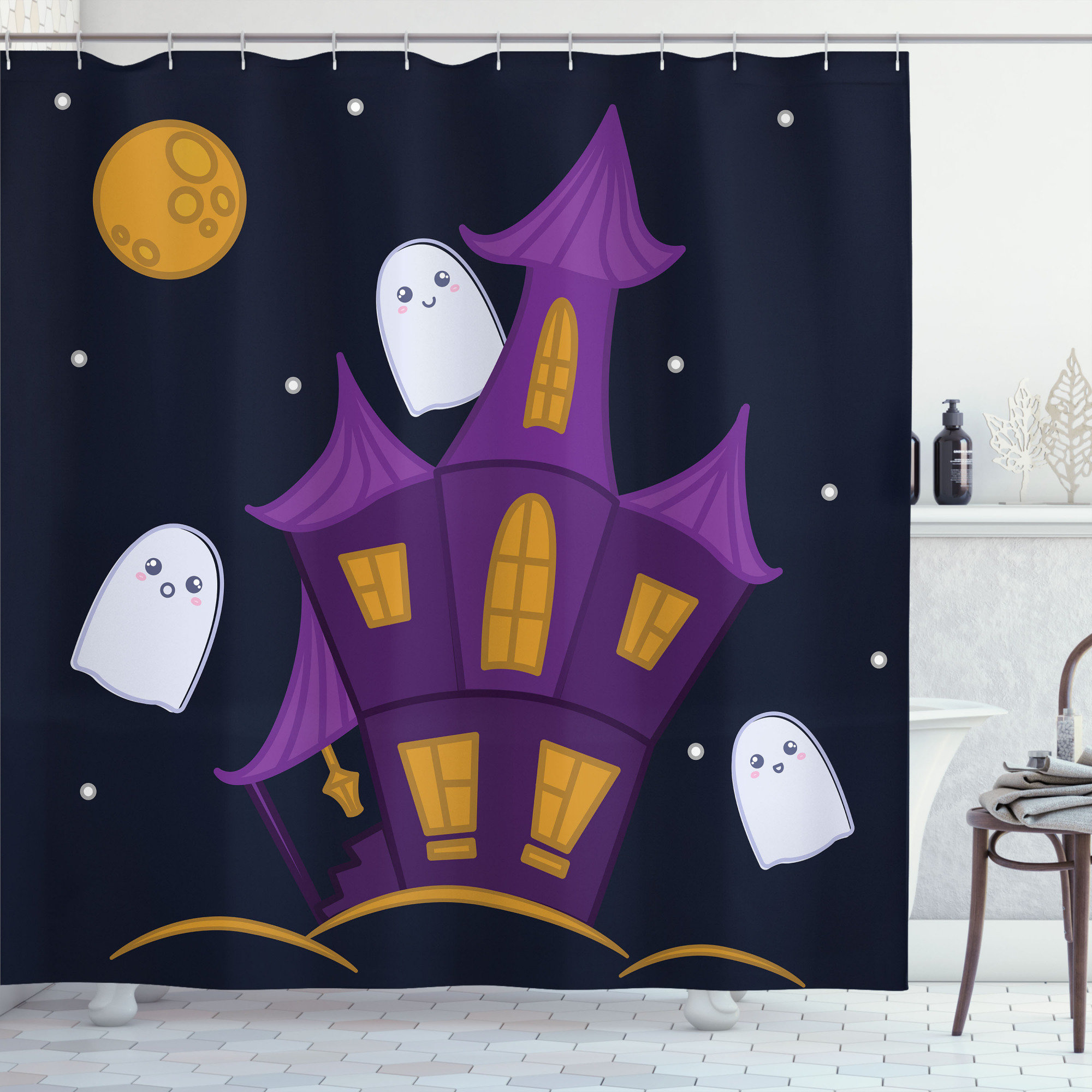 Bless international Ghost Shower Curtain Set + Hooks Wayfair