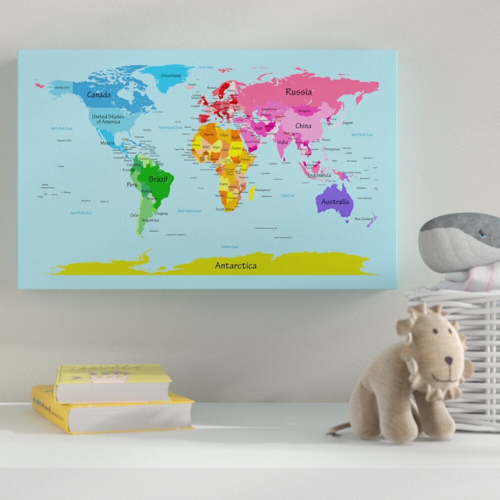 World Map For Kids Canvas Art 