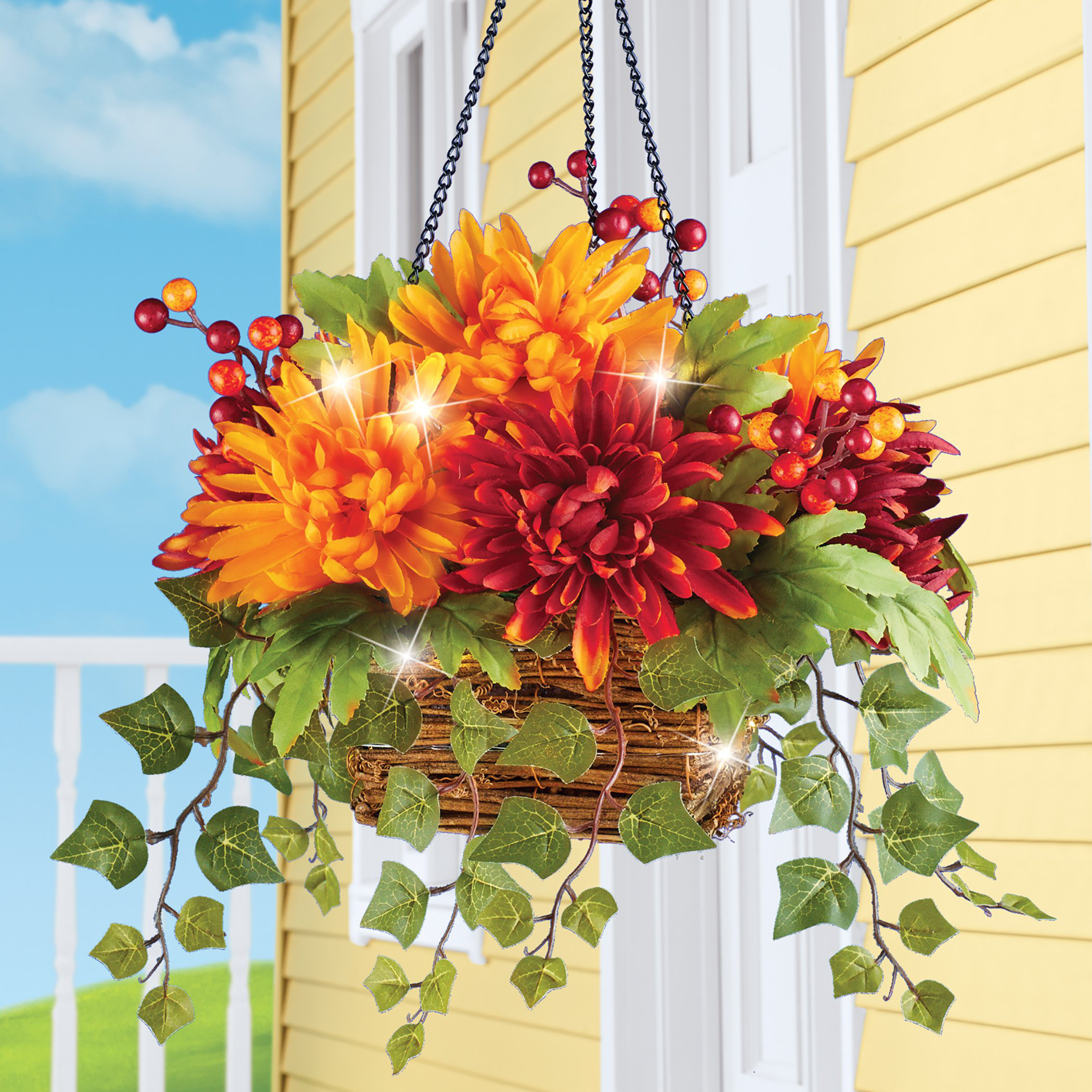 Primrue LED Lighted Mum Hanging Basket Wayfair