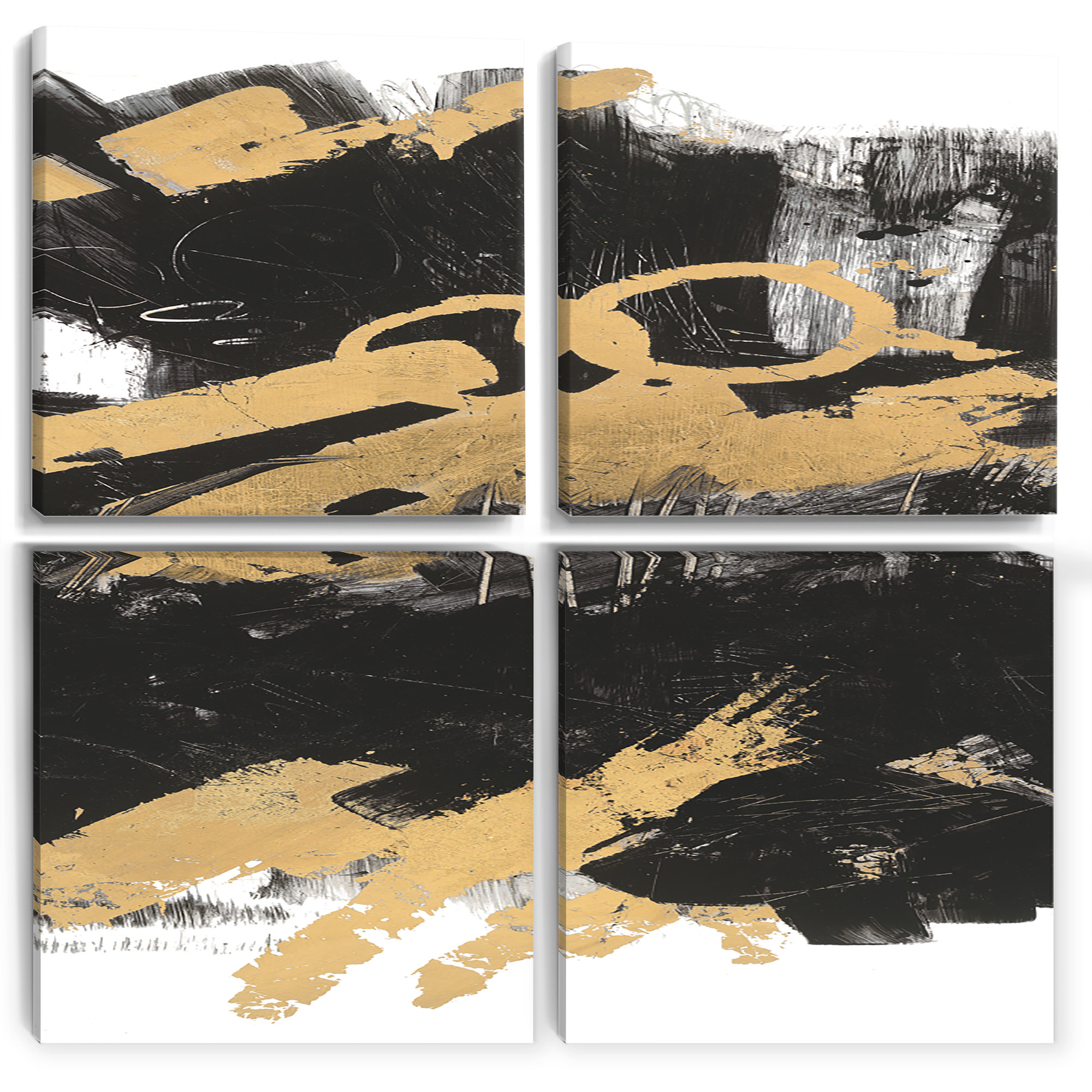 Orren Ellis Gold And Black Drift IV 4 Piece Wrapped Canvas Painting