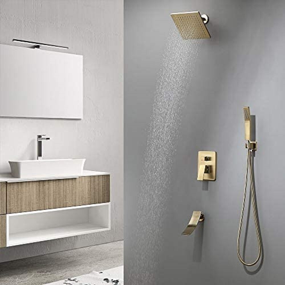 Details about   Luxury Rain Mixer Shower Combo Set Wall Mounted Waterfall Shower Head System Tap 