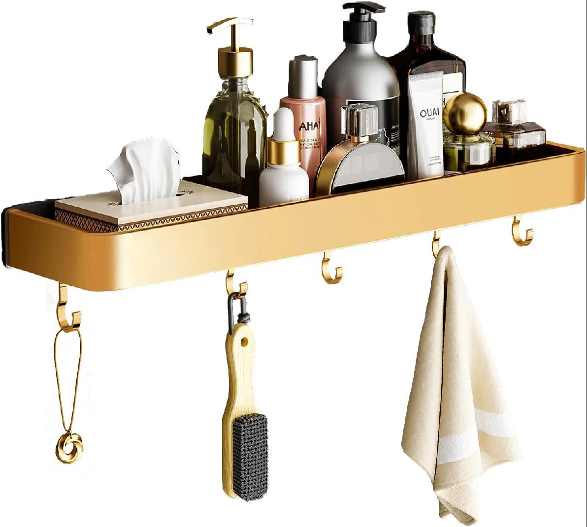 Everly Quinn Bathroom Shower Rack Space Aluminum Black With Gold