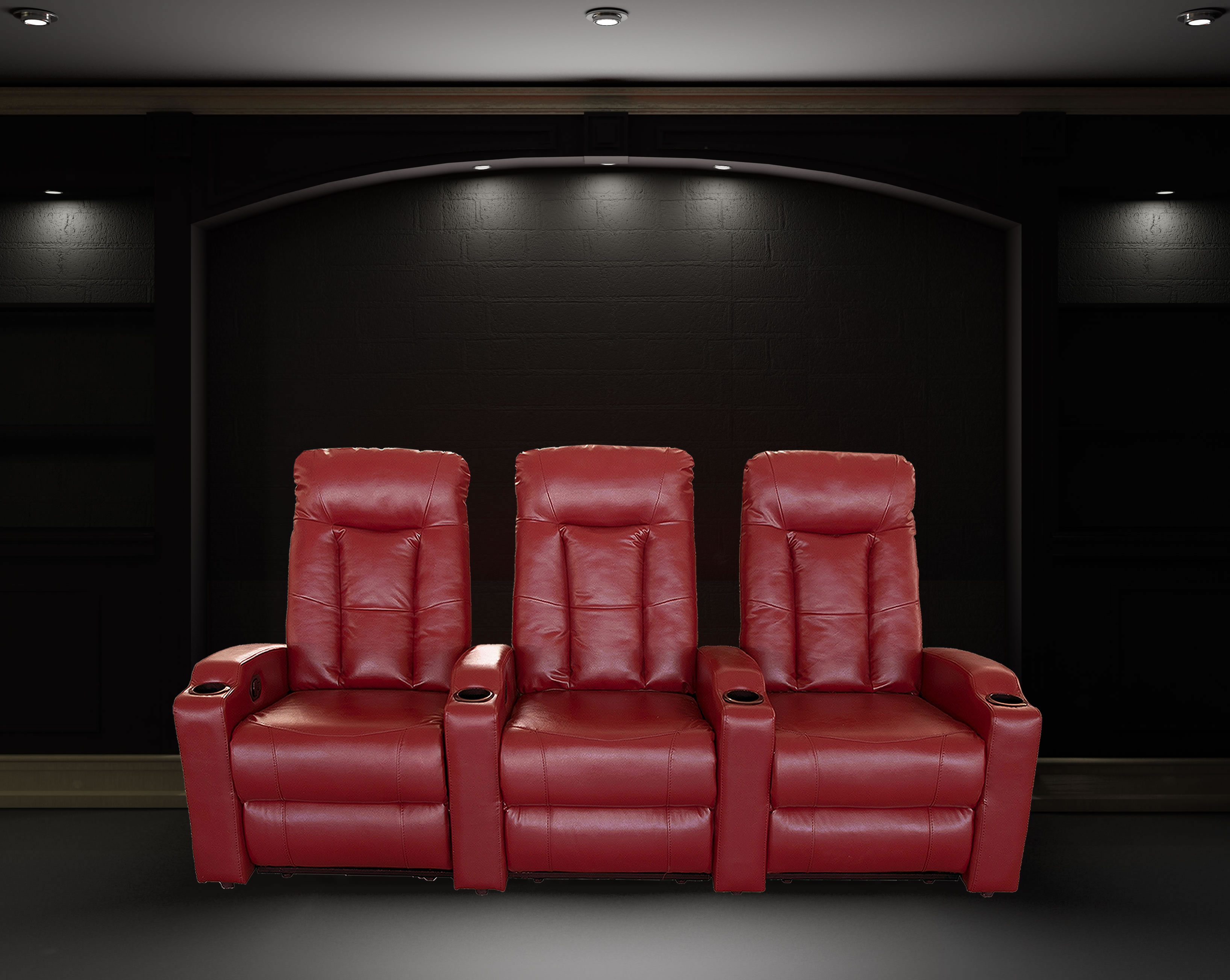 Ebern Designs 91'' Wide Leather Match Home Theater Sofa with Cup Holder & Reviews Wayfair