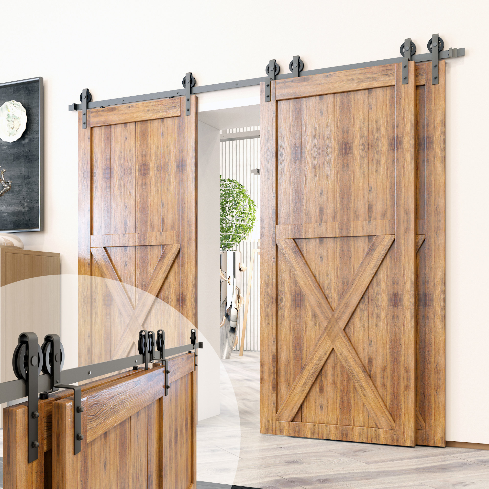 Homacer Single Bypass Double Door Barn Door Hardware Kit Wayfair