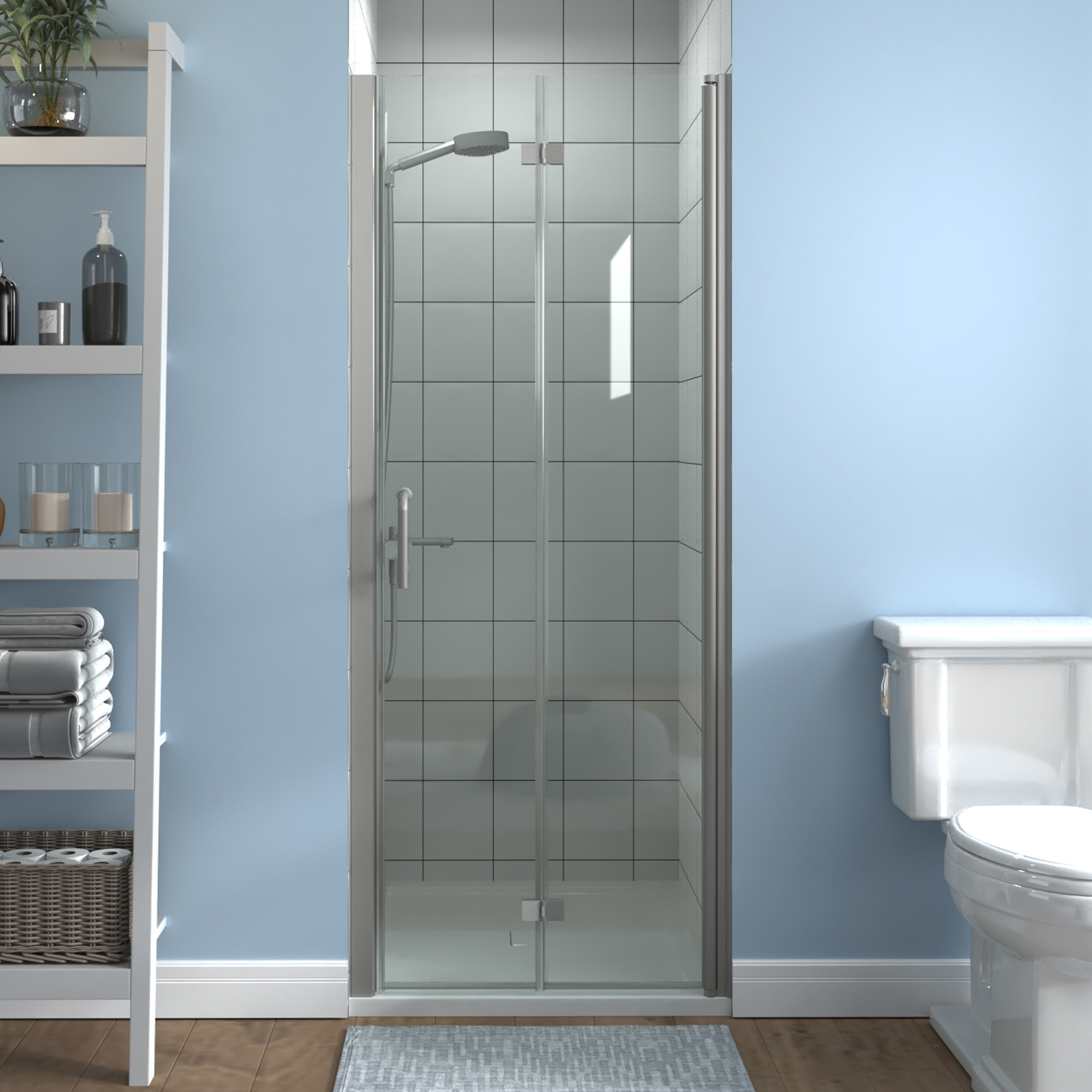 ExBrite 3031.5 in.W x 72 in.H Bifold Frameless Glass Shower Door