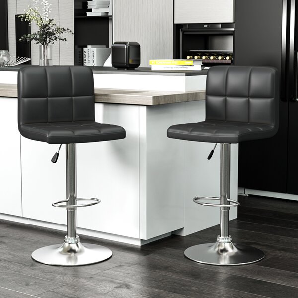 Set of 2 Adjustable Swivel Leather Bar Stool Counter Height Square Kitchen Chair 