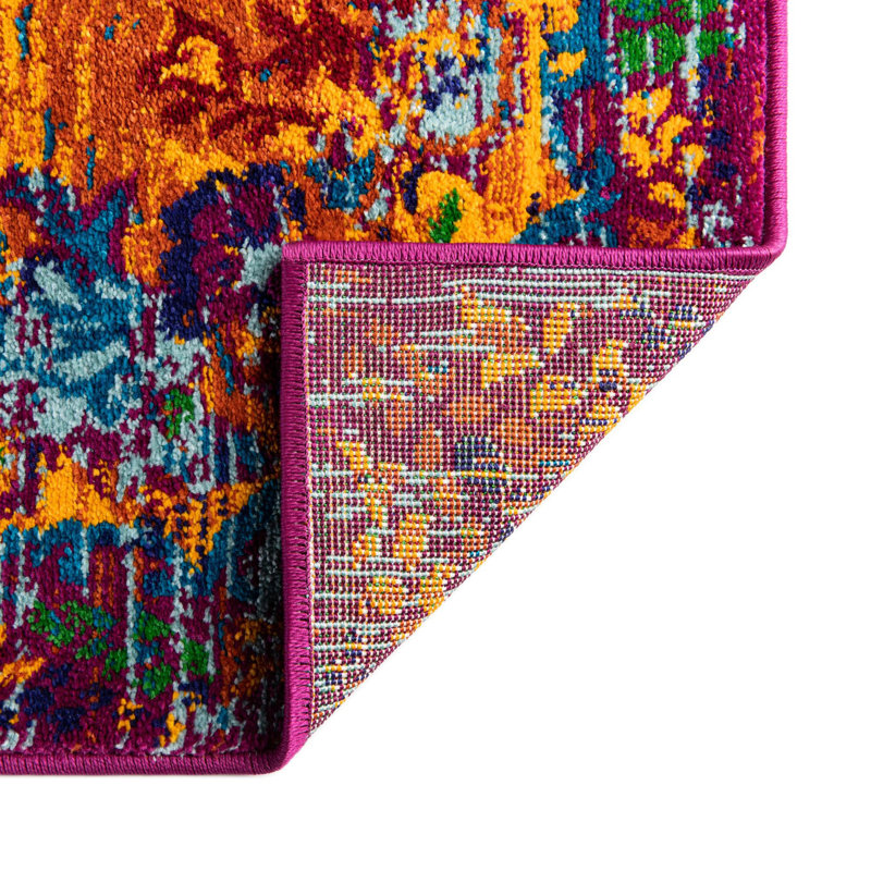 Bungalow Rose Niceto Performance Orange/Blue/Purple Rug | Wayfair