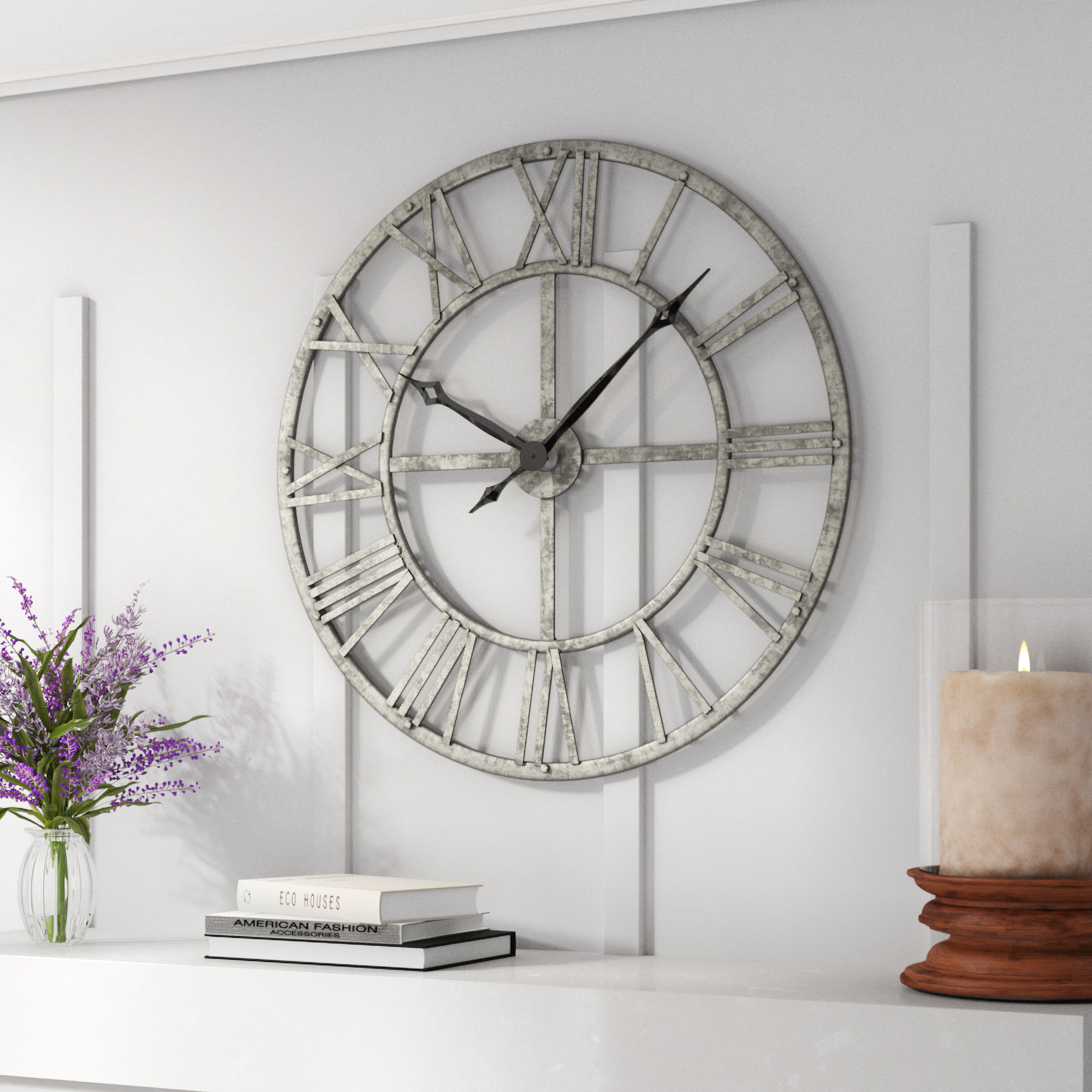 Large Silver Wall Clock 78cm Modern Metal Contemporary 