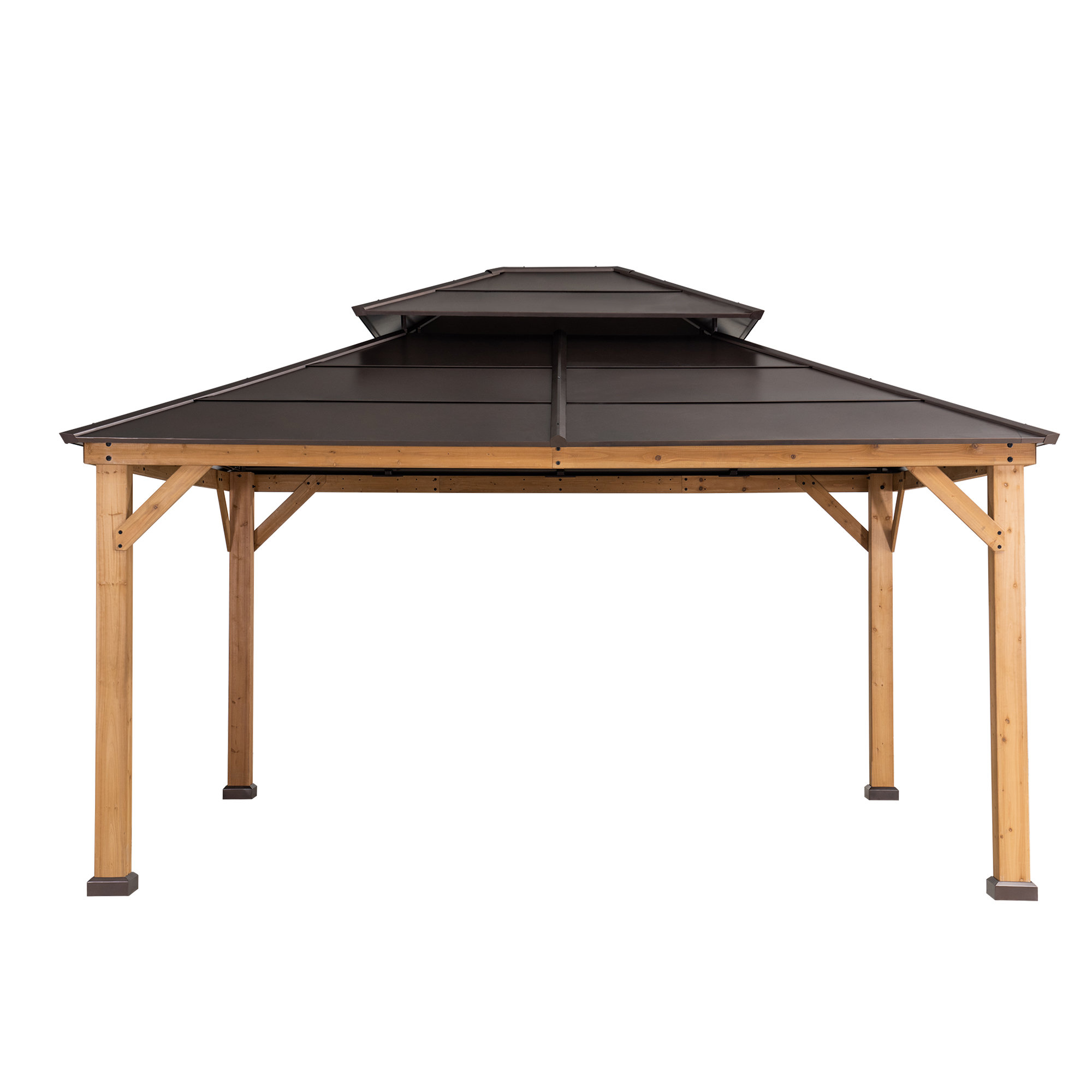 Sunjoy 13 ft. x 15 ft. Patio Brown 2Tier Cedar Framed Hardtop Gazebo