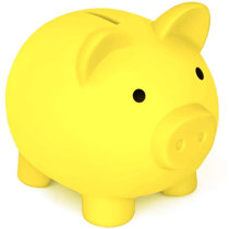 Polka Dots Hard Plastic Coin Pig Piggy Money Bank Yellow With Stopper 