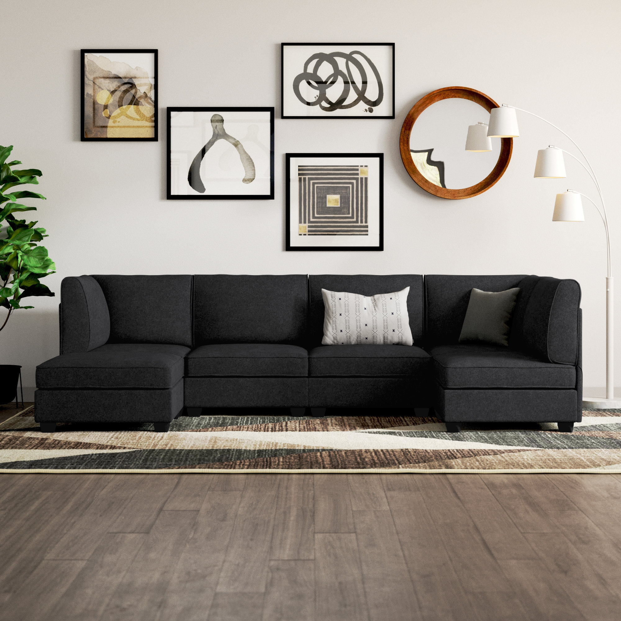 Roeder 120″ Wide Modular Corner Sectional with Ottoman