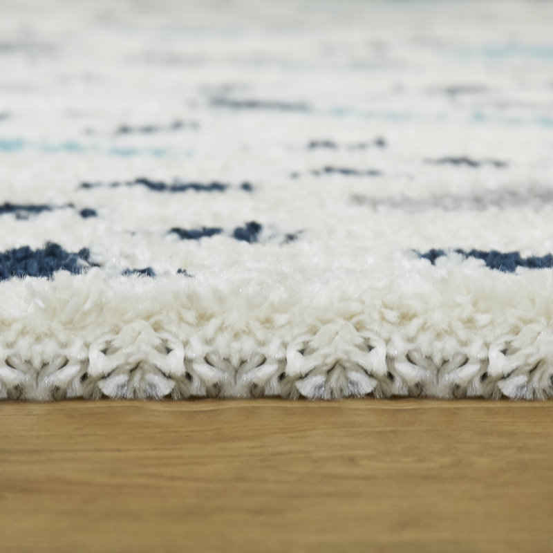 Wrought Studio Dodger Geometric Blue/Beige Shag Area Rug | Wayfair