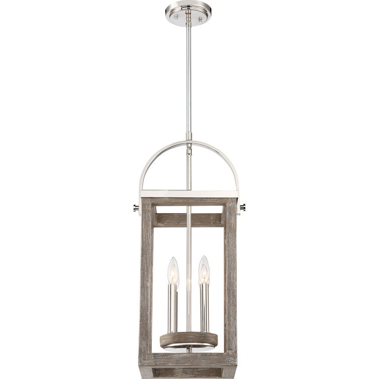 Elliana 4 - Light Lantern Rectangle Pendant with Wood Accents