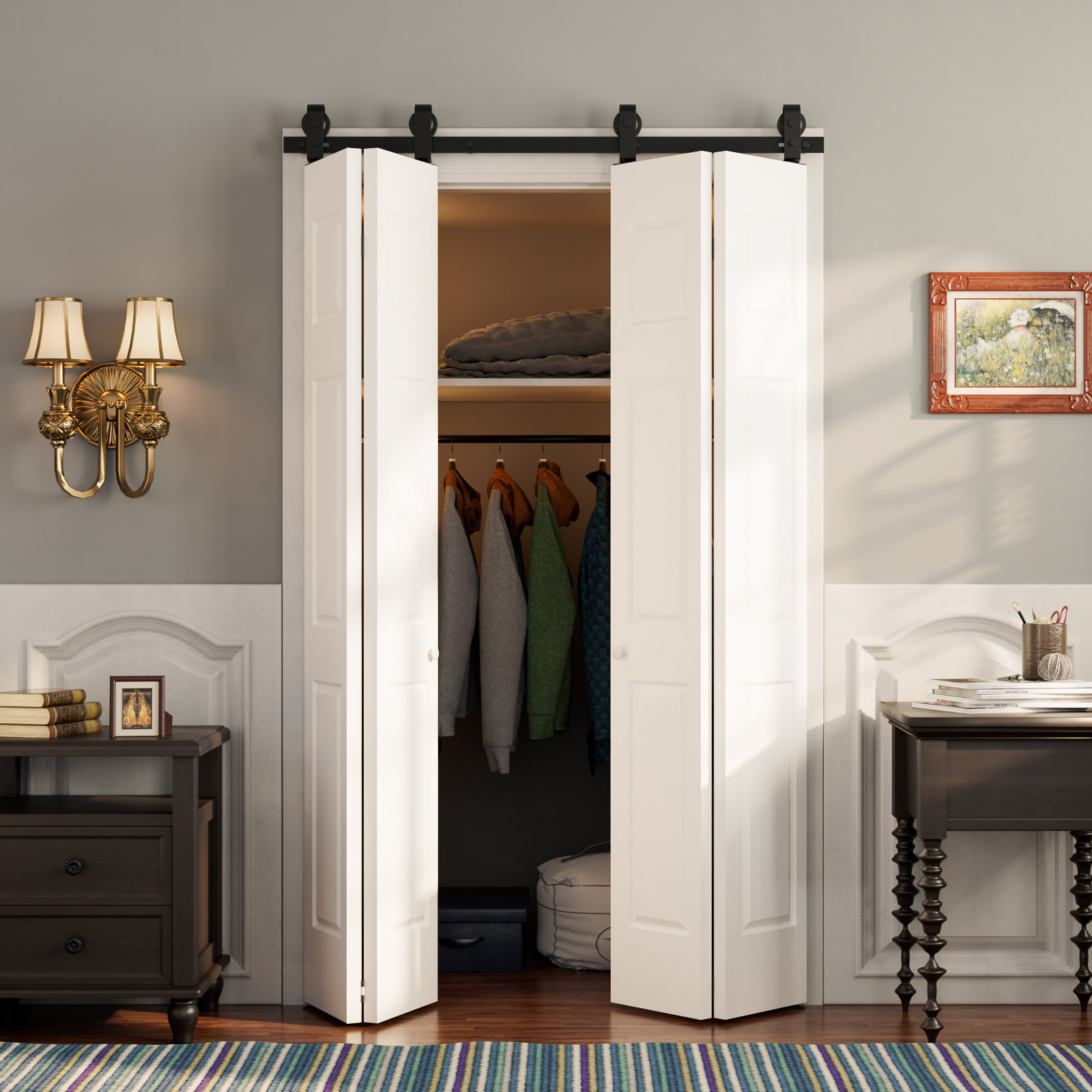 ATT Top Mount BiFold Sliding Double Barn Door Hardware & Reviews Wayfair
